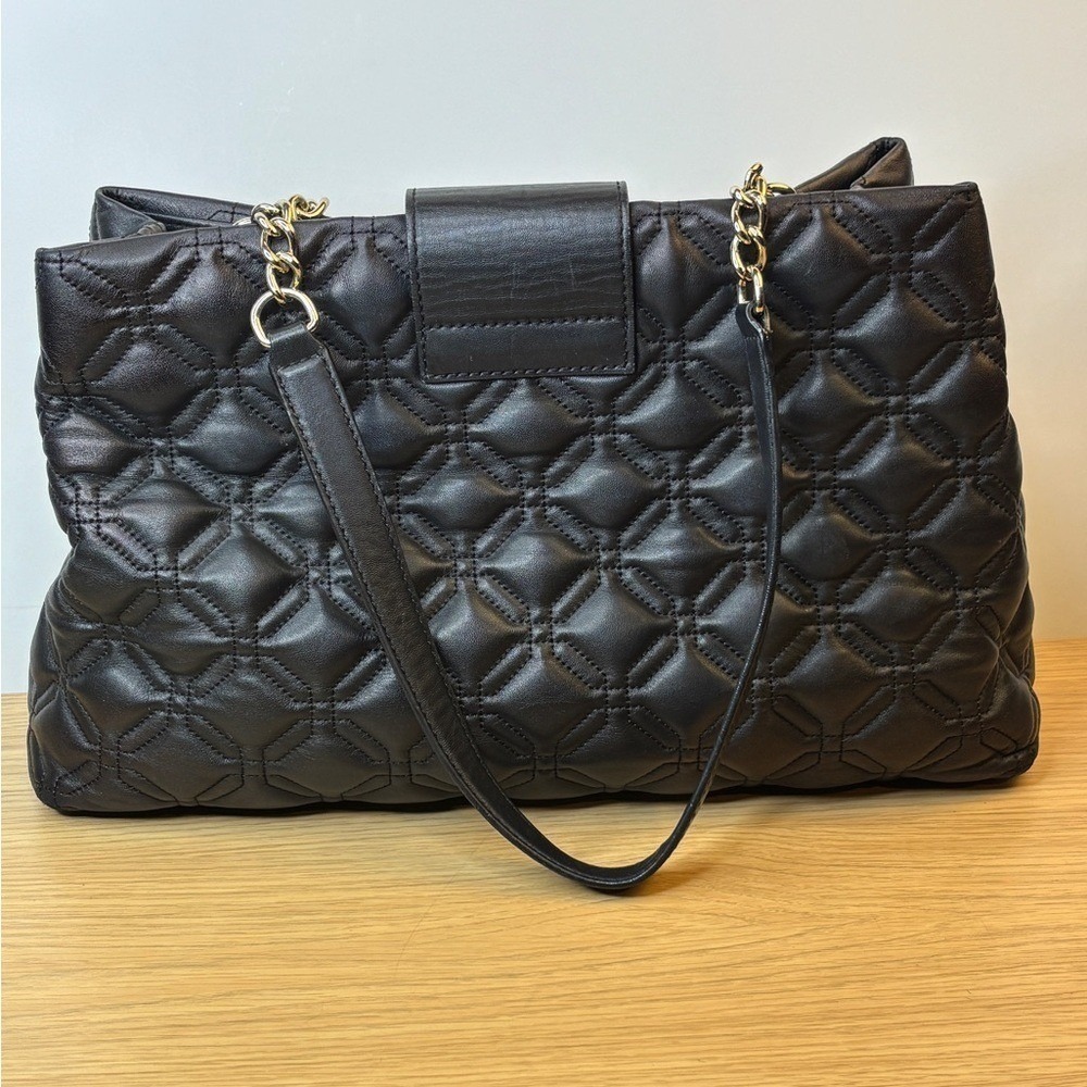 Kate Spade New York Black Quilted Leather Shoulder Bag Silver Turn‎ Lock Closure - Picture 4 of 15